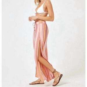 L Space Cali Pants medium Stripe Pink Wide leg pantsuit swim Cover up New